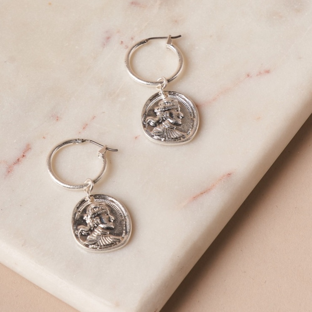 Silver Mini Ancient Coin Drop Earrings